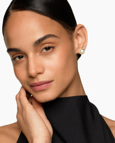 Pearl Classics Cable Halo Button Earrings in 18K Yellow Gold with Diamonds, 13mm